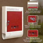 Plantex GI Steel Letter Box for Home/Magazine Holder/News Paper Holder/Mail Box/Post Box/Complaint Box & Suggestion Box for Office with Secure Lock and Keys - (Red & Ivory), Wall Mount