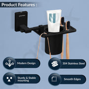 Plantex 304 Grade Stainless Steel Tumbler Holder/Tooth Brush Holder for Bathroom Accessories - Senso (Black)