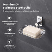 Plantex J4 Stainless Single Soap Dish/Self Adhesive Soap Holder for Bathroom/Soap Case/Soap Stand/Soap Bar/Bathroom Accessories - Pack of 1 (Chrome)