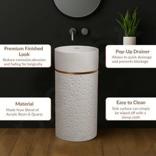 Plantex Ceramic Pedestal Basin for Bathroom/One Piece Pedestal Free Standing Round Wash Basin for living Room/Hotel (Beige)