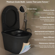 Plantex Ceramic Rimless Commode for Toilet/Western Commode/Wall Hung Commode with Soft Closing Toilet Seat - P Trap (Matt Black)
