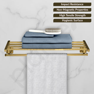 Plantex 304 Grade Stainless Steel Towel Rack/Towel Holder for Bathroom/Towel Hanger/Stand/Bathroom Accessories Set - Squaro (Brass Antique Finish)