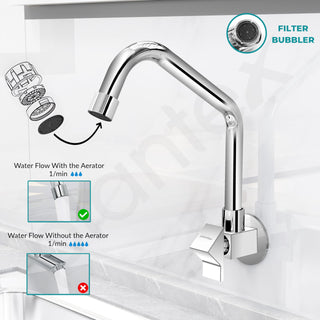 Plantex Kitchen Taps for Home Sink with Water Saving Nozzle for Kitchen Tap/360° Swivel Spout for Sink Tap for Basin with Brass Wall Flange -(PRI-311-Chrome)