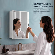 Plantex Bathroom Cabinet with Mirror/ABS Bathroom Storage Cabinet/Mirror Cabinet for Wall/Mirror with Storage for Bathroom - 18x14 Inch (CAB-117, White)