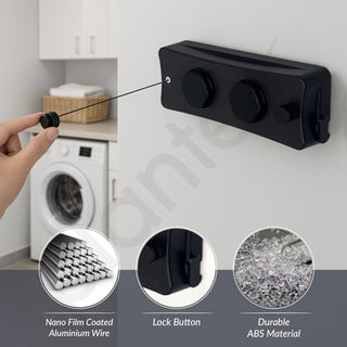 Plantex Retractable Double Row Clothesline/Indoor - Outdoor Clothesline/Lockable Cloths Line - Approx 5.1 Meter (16.73 ft.) - (20 kg Capacity) (Black)