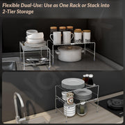 Plantex Stainless Steel 2- Tier Shelf Organizer for Kitchen Storage/Foldable and Detachable kitchen shelf organiser/Rack Organiser for Storage