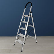 Plantex Surestep 5 Step Aluminum Ladder for Home Use/Wide Anti Skid Step Foldable Ladder with Knee Guard, PVC Shoes and Cross Bars (Anodize-Silver)
