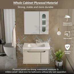 Plantex Unbreakable Wall Mount Wash Basin with Cabinet Full Set/Plywood Bathroom Vanity with Mirror, Coupling & Cabinet Motion Sensor Light (NZBC-35)