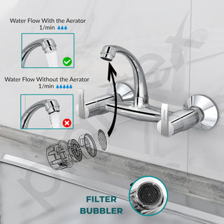 Plantex Pure Brass Sink Mixer Tap/Hot and Cold Water Mixer with Swinging Spout/Wall Mount Kitchen Sink Tap with Brass Wall Flange & Teflon Tape - (Chrome - AQ-1414)