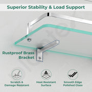Plantex Frosted Glass Shelf for Bathroom/Kitchen Shelf for Wall/Living Room Wall Storage Shelf with Chrome Finish Brass Railings and Brackets (12x6 Inches - Pack of 2)
