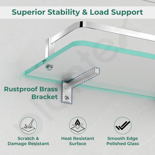 Plantex Frosted Glass Shelf for Bathroom/Shelf with Brass Railings and Brackets/Shelf for Living Room/Bedroom/Kitchen - Pack of 1 (15 x 6 inch, Chrome)