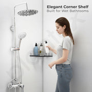 Plantex Shelf for Bathroom/Bathroom Corner Organizer Shelf/Black Glass Corner Shelf for Living Room (9x9 Inches, Flower - Pack of 1)