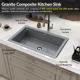 Plantex Quartz Acrylic Kitchen Sink with 10 Years Warranty by Plantex/Undermount Sink for Kitchen/Metalic Single Bowl Kitchen Sinks with Coupling (Lintus 32x20 Inches)