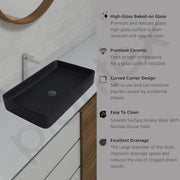 Plantex Black Tabletop Basin for Bathroom/Countertop Wash Basin/Ceramic Bathroom Basin/Washbasin for Restaurant, Hotel(Matt Black Finish, 24 x 13 x 5 Inch)