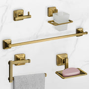 Plantex 304 Grade Stainless Steel Bathroom Accessories Set of 5 - Towel Rod/Hand Napkin Hanger for Wash Basin/Soap Case/Toothbrush Holder/Robe Hook - Squaro (Brass Antique)