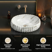 Plantex Ceramic Basin for Bathroom/Table Top Ceramic Basin/Washbasin for Bathroom (Marble Finish - 19.5 x 14 x 6 Inch)