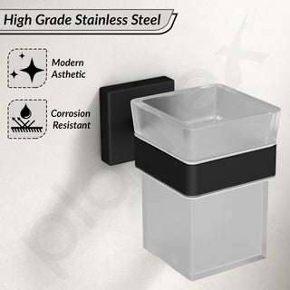 Plantex Stainless Steel Tumbler Holder for Bathroom/Toothbrush Glass Holder/Bathroom Accessories - Pack of 1, Aqua (Black)