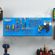 Plantex Metal Pegboard for Garages and Workshops - Tool Organizer and Storage Board - 120 x 45 cm With Hanging Shelves