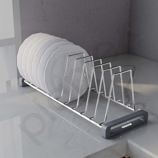 Plantex Durable Stainless Steel Plate Stand for Kitchen Cabinet/10 Slot Plate Oraganizer for Kitchen/8 Inch Thali Stand with Anti-Scratch Base(Size-8Inches, Slot- 10, Pack of 1)