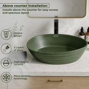 Plantex Designer Ceramic Basin/Table Top Wash Basin for Bathroom/Countertop Vessel Sink Basin for Home/Office/Restaurant (Green, 22 x 14 x 7 Inch )