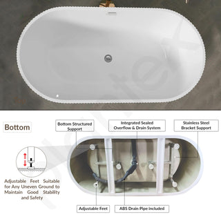 Plantex Bathtub For Bathroom/Freestanding Bath tub for Adults/Deep Soaker Bathtub with Overflow, Popup and Drain Pipe (BSM-203S-White-1700mm)
