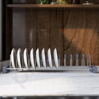 Plantex Premium Stainless Steel Plate Stand for Kitchen Cabinet/13 Slot Plate Rack for Kitchen/Rubber Gripped Saucer Plate Holder(Size-4 inches, Slot- 13, Pack of 1)