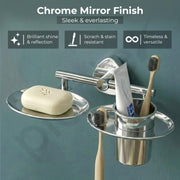 Plantex J4 Stainless Steel Soap Dish with Tumbler Holder/Soap and Brush Holder for Bathrooom/2 in 1 Soap Holder with Toothbrush Holder/Bathroom Accessories (Chrome Finish) Angel