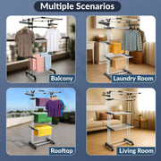 Plantex Stainless Steel Cloth Stand/Foldable Cloth Stand for Balcony/Stand for Cloth Drying with 4 Hangers (Chrome & Gray) Aeronest Jumbo