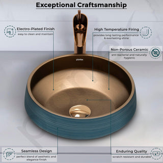 Plantex Ceramic Round Washbasin for Bathroom/Designer Tabletop Wah Basin/Counter Top Basin/Vessel Sink for Hotel/Restaurant/Living Room(NC-642,16 x 16 x 6.5 Inch)