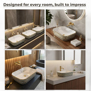 Plantex Designer Wash Basin for Bathroom/Ceramic Table Top Washbasin/Countertop Vessel Sink Basin - (White Art, 20 x 15 x 6 Inch)