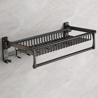 Plantex Aluminium Towel Rack/Towel Rod/Towel Hanger with Hooks/Bathroom Organizer/Bathroom Accessories (961,Black) - Pack of 1