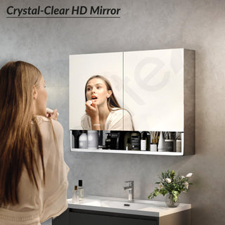 Plantex Premium Bathroom Cabinet with Mirror/ 304 Stainless Steel Bathroom Mirror with Shelf/Storage/Bathroom Organiser/Bathroom Accessories (24x32 Inch-Chrome/Double Door)