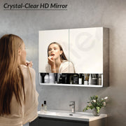 Plantex Premium Bathroom Cabinet with Mirror/ 304 Stainless Steel Bathroom Mirror with Shelf/Storage/Bathroom Organiser/Bathroom Accessories (24x32 Inch-Chrome/Double Door)