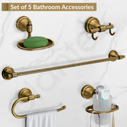 Plantex 304 Grade Stainless Steel Bathroom Accessories Set of 5 - Towel Rod/Hand Napkin Hanger for Wash Basin/Soap Case/Toothbrush Holder/Robe Hook - Niko (Brass Antique)