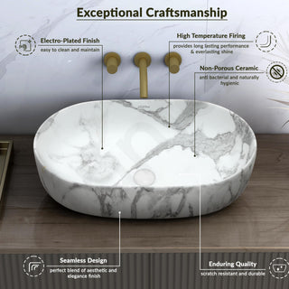 Plantex Tabletop Washbasin for Bathroom/Designer Ceramic Hand Wash Basin/Oval Countertop Basin/Home/Office (22x13.5x6 Inch - White & Grey)