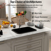 Plantex Matt German Engineered Technology Quartz Sink For Kitchen/UV Protected Kitchen Sink/Single Bowle Sink For Home(Charcoal Black-18X24 Inch)