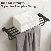 Plantex Towel Rack for Bathroom/Space Aluminium Towel Holder/24 Inch Towel Hanger/Bathroom Accessories - Pack of 1 (Black)