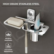 Plantex Dream Stainless Steel 2 in1 Soap Dish with Tumbler Holder/Soap Holder/Bathroom Accessories - Chrome