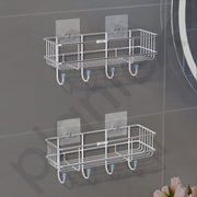 Plantex Stainless Steel Bathroom Organiser Without Drill/Multipurpose Shelf with Hooks/Drill Free Shampoo Holder for Bathroom - Wall Mount - Pack of 2 (Chrome)
