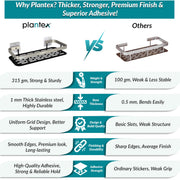 Plantex No Drill Bathroom Organiser/Self Adhesive Stainless Steel Shelf for Bathroom with Aluminium Railing/Shelf for Bedroom- Pack of 2 (12x5 inches, Satin & Black)