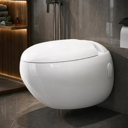Plantex Ceramic Commode for Toilet/Rim Oval Shape Wall Hung Commode/Washdown Western Toilet with Soft Closing Toilet Seat  (P-Trap, White)
