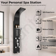 Plantex Shower Panel/6 in 1 Shower System/304 Grade Stainless Steel Rainfall Showerhead with Handshower for Bathroom/Tub Spout/Body Massage Spray With Hot &cold Mixer-(1016, Black)