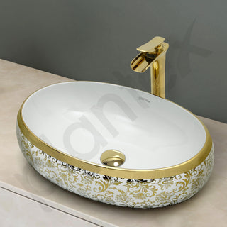 Plantex Wash Basin For Bathroom/Tabletop Designer Ceramic Basin/Countertop Vessel Sink Basin - Indo-European Collection - Pack of 1 (24 x 16 x 7 Inch)