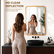 Plantex Aluminium Frame Mirror for Wall/Rectangle Wall Mount Mirror for Bedroom/Dressing Room/Living Room/Entryway - (18x24 Inch-Gold)