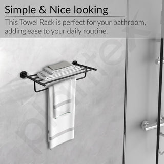 Plantex 304 Grade Stainless Steel Towel Rack for Bathroom/Towel Stand with Hook/Hanger for Cloth/Bathroom Accessories - Nipron (24Inch - Black)