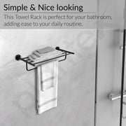 Plantex 304 Grade Stainless Steel Towel Rack for Bathroom/Towel Stand with Hook/Hanger for Cloth/Bathroom Accessories - Nipron (24Inch - Black)