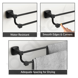 Plantex Space Aluminium Double Towel Rod/Towel Hanger for Bathroom/Towel Stand/Bathroom Accessories (24 inch - Black Powder Coated)