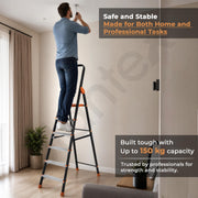 Plantex Allsafe Aluminium Step Ladder for Home/6 Step Anti Skid Ladder/Wide Step Ladder (Black & Orange))