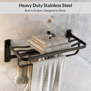 Plantex 304 Grade Stainless Steel Folding Towel Holder in Bathroom/Bathroom Towel Hanger for Wall/Towel Rod/Bathroom Accessories (24 Inch) Black