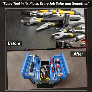 Plantex Metal Tool Box/Tools Box With Large Capacity/Empty Tool Box/Tool Organizer For Carpenter, Garage, And Home Essential Tools - 5 Compartments - (Blue & Black)